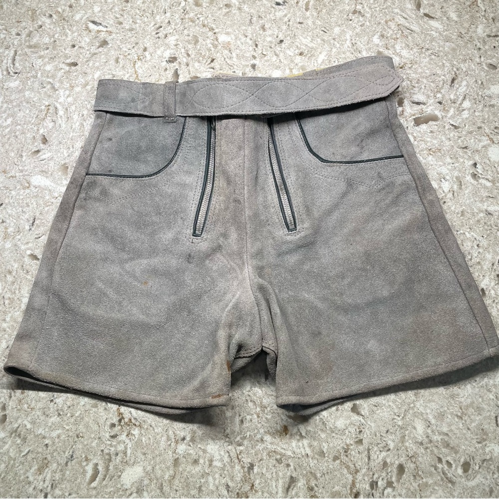 Lederhosen Vintage Authentic German Bavarian Gray Leather Deer Emblem